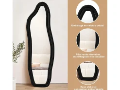 Hot Espejo irregular 140×45 cm con marco de terciopelo – Diseño moderno, vidrio templado HD – Negro