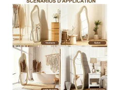 Discount Espejo irregular 160×50 cm con marco de terciopelo – Diseño moderno, vidrio templado HD Dorado