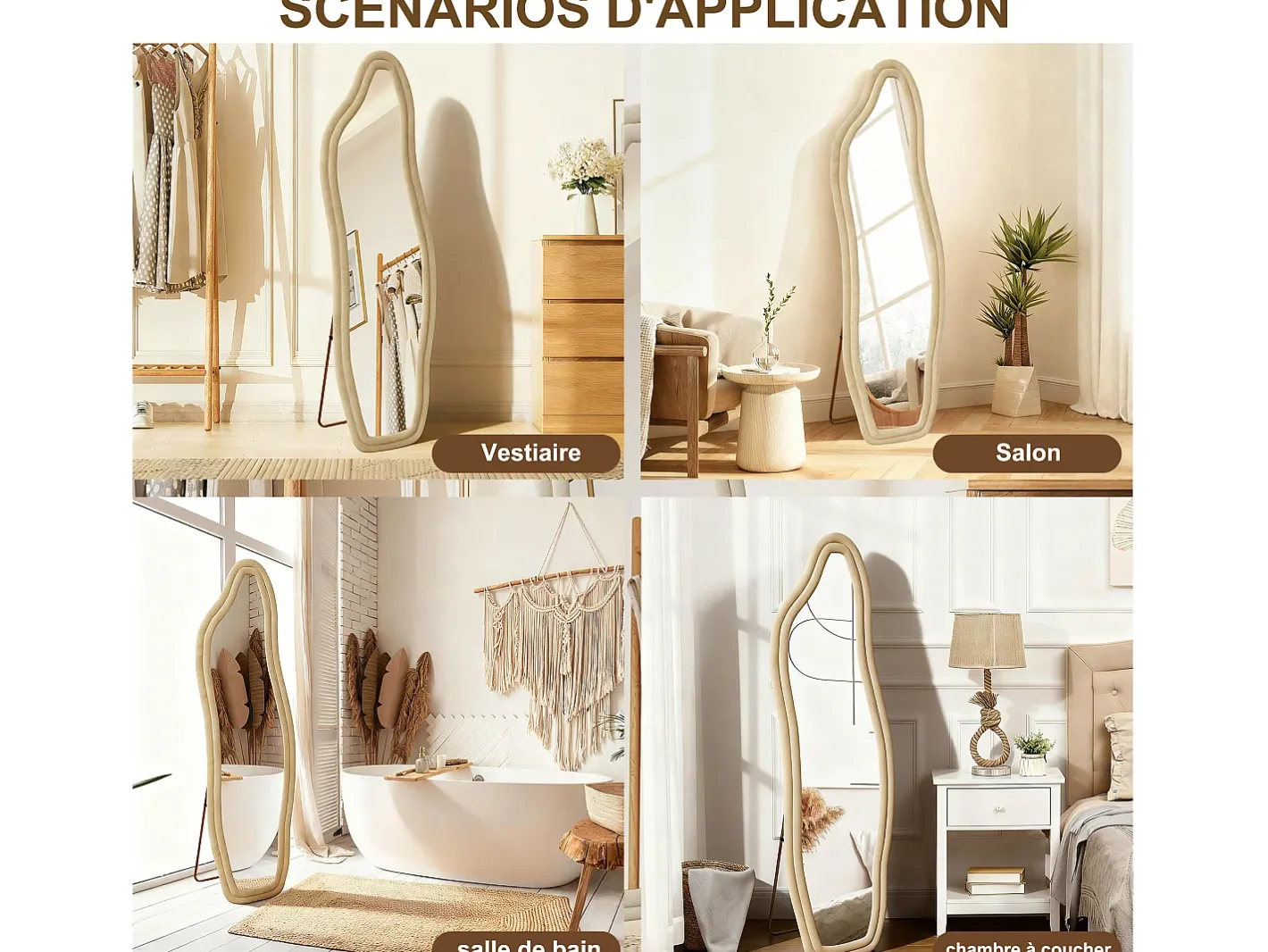 Discount Espejo irregular 160×50 cm con marco de terciopelo – Diseño moderno, vidrio templado HD Dorado
