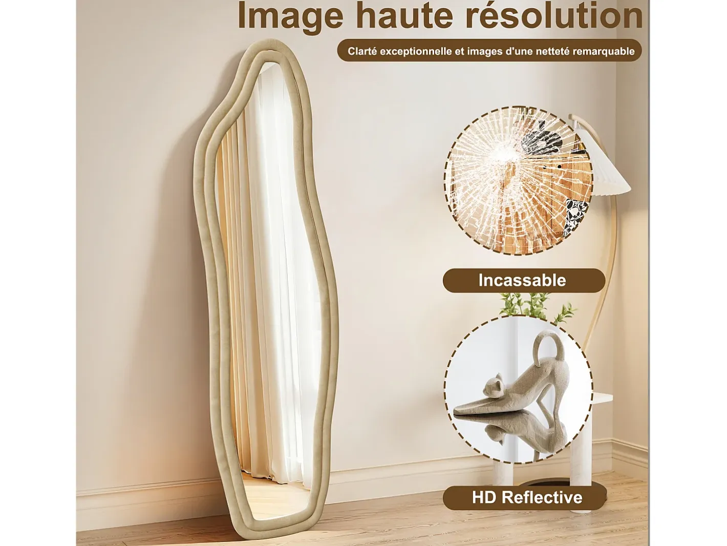 Discount Espejo irregular 160×50 cm con marco de terciopelo – Diseño moderno, vidrio templado HD Dorado
