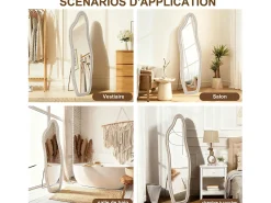 Espejo-Espejo irregular 160×50 cm con marco de terciopelo – Diseño moderno, vidrio templado HD Blanco