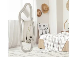 Espejo-Espejo irregular 160×50 cm con marco de terciopelo – Diseño moderno, vidrio templado HD Blanco
