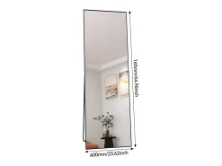 Espejo-Espejo irrompible de cuerpo entero, 165x60cm, espejo de pie para colgar o apoyar en la pared, espejo de suelo con soporte, color Negro