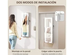 Discount Homcom Espejo joyero Selene con luz LED 118x44x16 cm Blanco