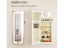 Discount Homcom Espejo joyero Selene con luz LED 118x44x16 cm Blanco