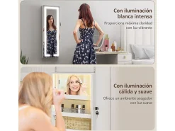 Discount Homcom Espejo joyero Selene con luz LED 118x44x16 cm Blanco