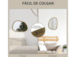 Outlet Homcom Espejo Kendra forma irregular marco madera natural 50x70x2,1 cm Color natural claro