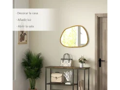 Outlet Homcom Espejo Kendra forma irregular marco madera natural 50x70x2,1 cm Color natural claro
