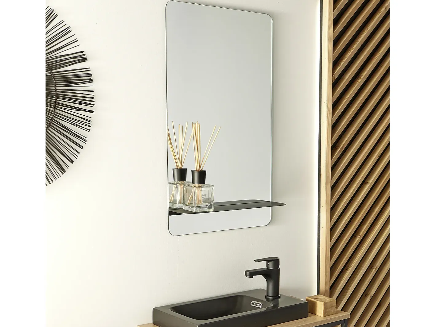 Espejo lavabo WC SIMONA con estante Negro