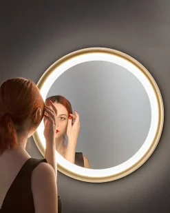 Espejo LED Mirò Ø60 cm 58W Oro Cepillado - Lámpara de techo y aplique - Luz cálida 3000K - Diseño moderno para baño, dormitorio y entrada Dorado Discount