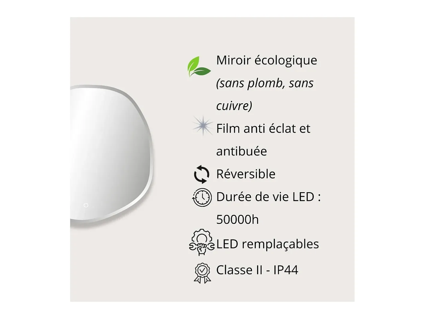 Clearance Espejo LED orgánico D60/80cm en vidrio FLUEA Plateado