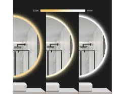 Rea Espejo De Pared|Espejo-Espejo LED 70cm HZJ070 Cromado con iluminación y función de calefacción Blanco