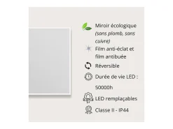 Espejo LED rectangular L60/80cm de vidrio ECLIPS Plateado Sale