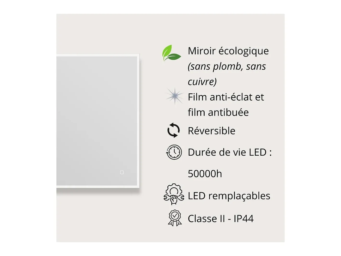 Espejo LED rectangular L60/80cm de vidrio ECLIPS Plateado Sale