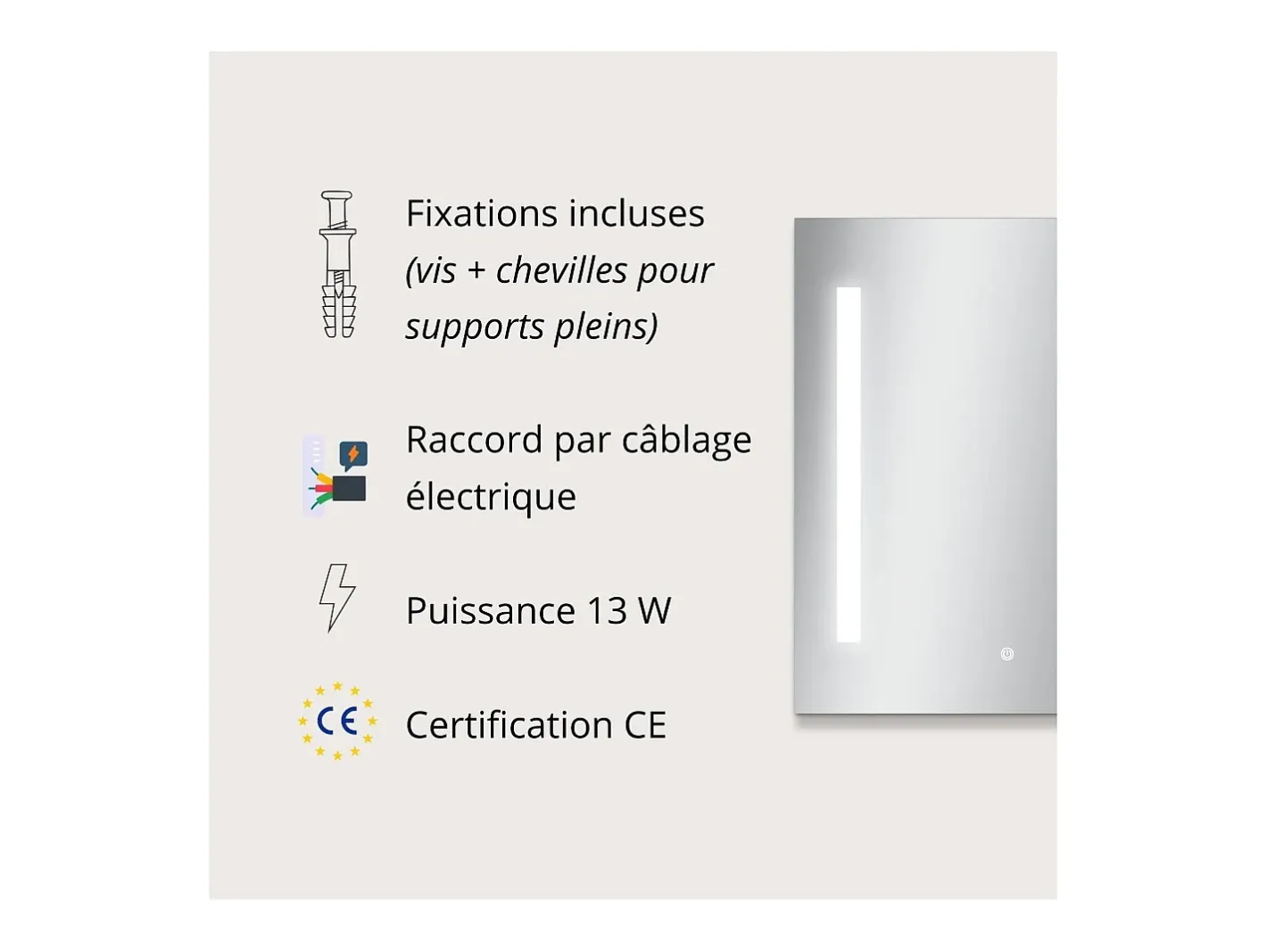 Espejo LED rectangular L60/80cm de vidrio LUMENA Plateado