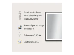 Espejo LED rectangular L60/80/120cm con marco de aluminio mate VELUNA Negro Discount