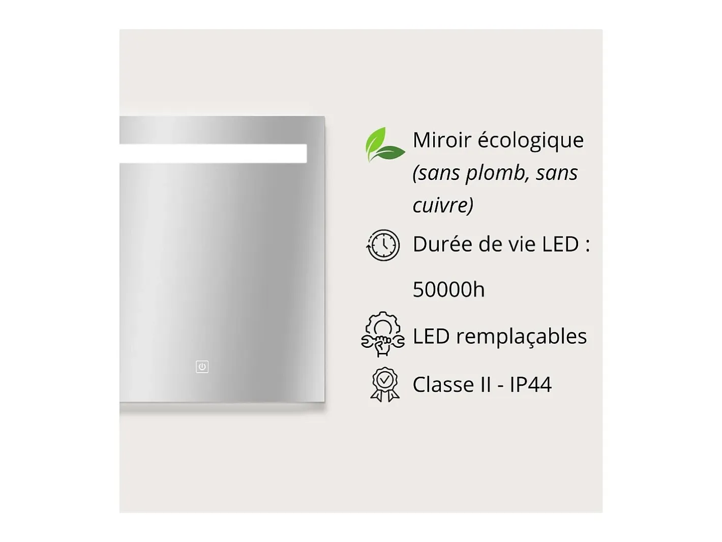 Espejo LED rectangular L60/80cm de vidrio NOVA LUX Plateado