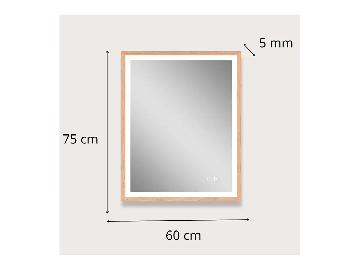 Espejo-Espejo LED rectangular 75x60cm con marco de madera GLIMMA Color natural claro