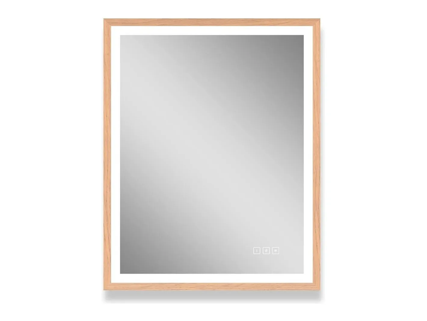 Espejo-Espejo LED rectangular 75x60cm con marco de madera GLIMMA Color natural claro