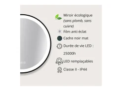 Espejo LED redondo D60/120cm con marco de aluminio AUREYA Negro Hot
