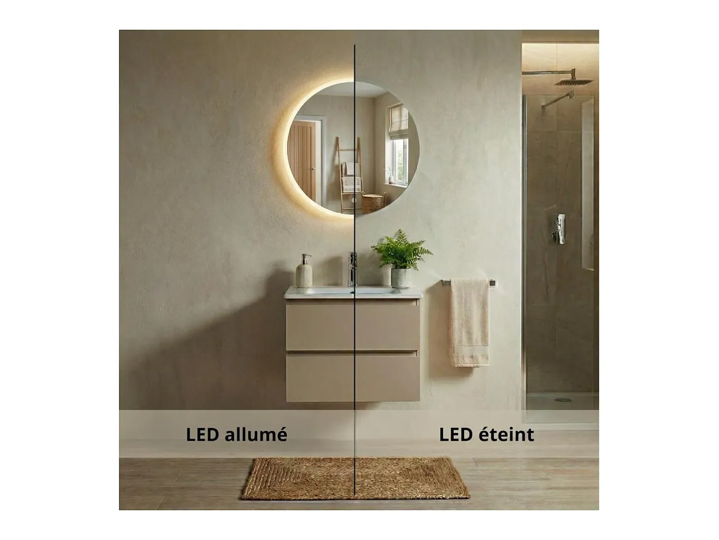 Outlet Espejo LED redondo D60/120cm de vidrio CANDRA Plateado
