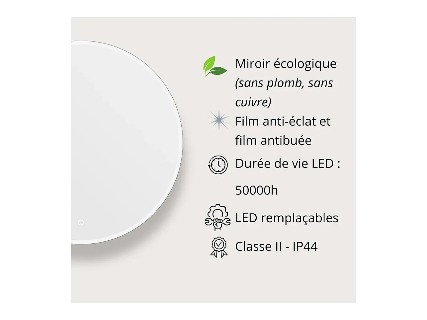 Espejo-Espejo LED redondo D60/70/80cm en vidrio ORAYA Plateado