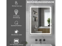 Online Espejo LED regulable con función antivaho, cristal, (80x60x4 cm) Plateado