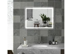 Online Espejo LED regulable con función antivaho, cristal, (80x60x4 cm) Plateado