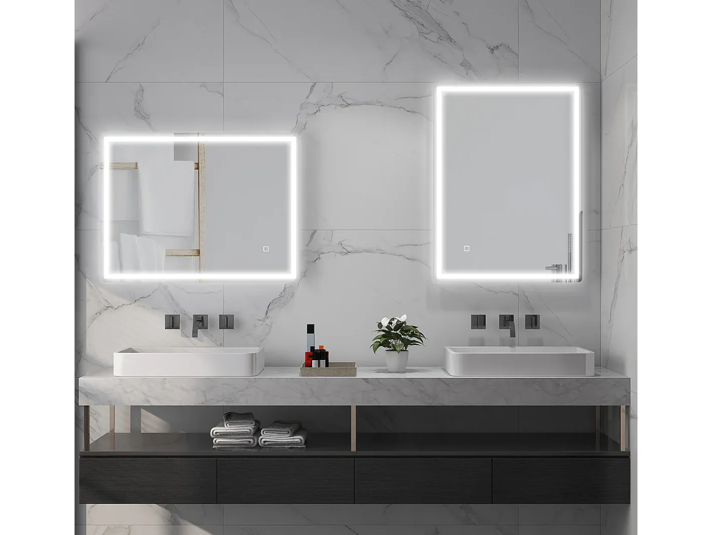 Online Espejo LED regulable con función antivaho, cristal, (80x60x4 cm) Plateado