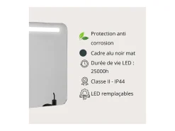 Espejo-Espejo LED Zoé 60x70 cm marco de aluminio mate, luz natural 4000K, LED Samsung reemplazables, diseño compacto para baño Negro