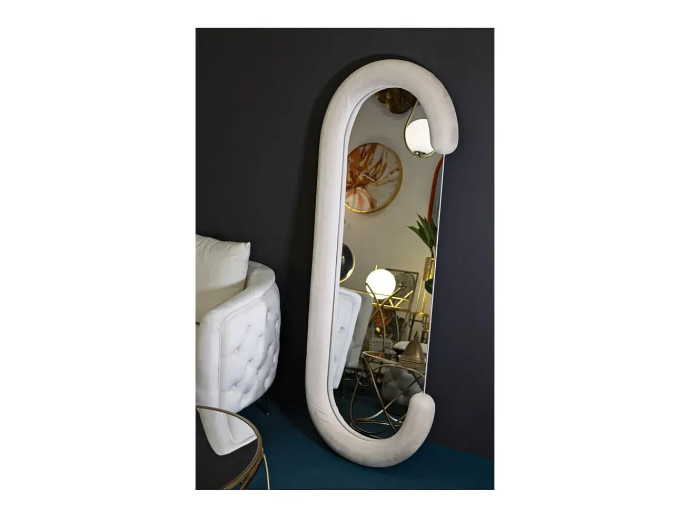 Espejo De Pared|Espejo-Espejo moderno de pared o de pie en terciopelo 60x160cm Chantal - Crema Beige
