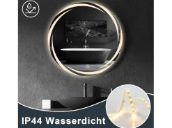 NETTLIFE Espejo con Iluminación Espejo de Baño Redondo LED Espejo de Baño 70cm Redondo IP44 Espejo de Baño con Táctil Plateado Hot