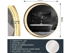 NETTLIFE Espejo con Iluminación Espejo de Baño Redondo LED Espejo de Baño IP44 80cm Espejo de Baño Redondo con Táctil Plateado Clearance