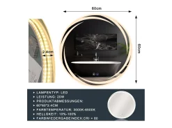 NETTLIFE Espejo-Espejo con Iluminación Espejo de Baño Redondo LED Espejo de Baño 60cm Redondo IP44 Espejo de Baño con Táctil Plateado