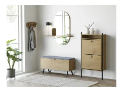 Online Les Tendances Espejo ovalado BARCO con estante de madera natural – L 92 x H 94,5 cm Beige