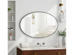 Espejo De Pared|Espejo-Espejo ovalado con marco de hierro, estilo retro antiguo, para colgar en la pared, de cristal y MDF, (65 x 3 x 100 cm) Plateado