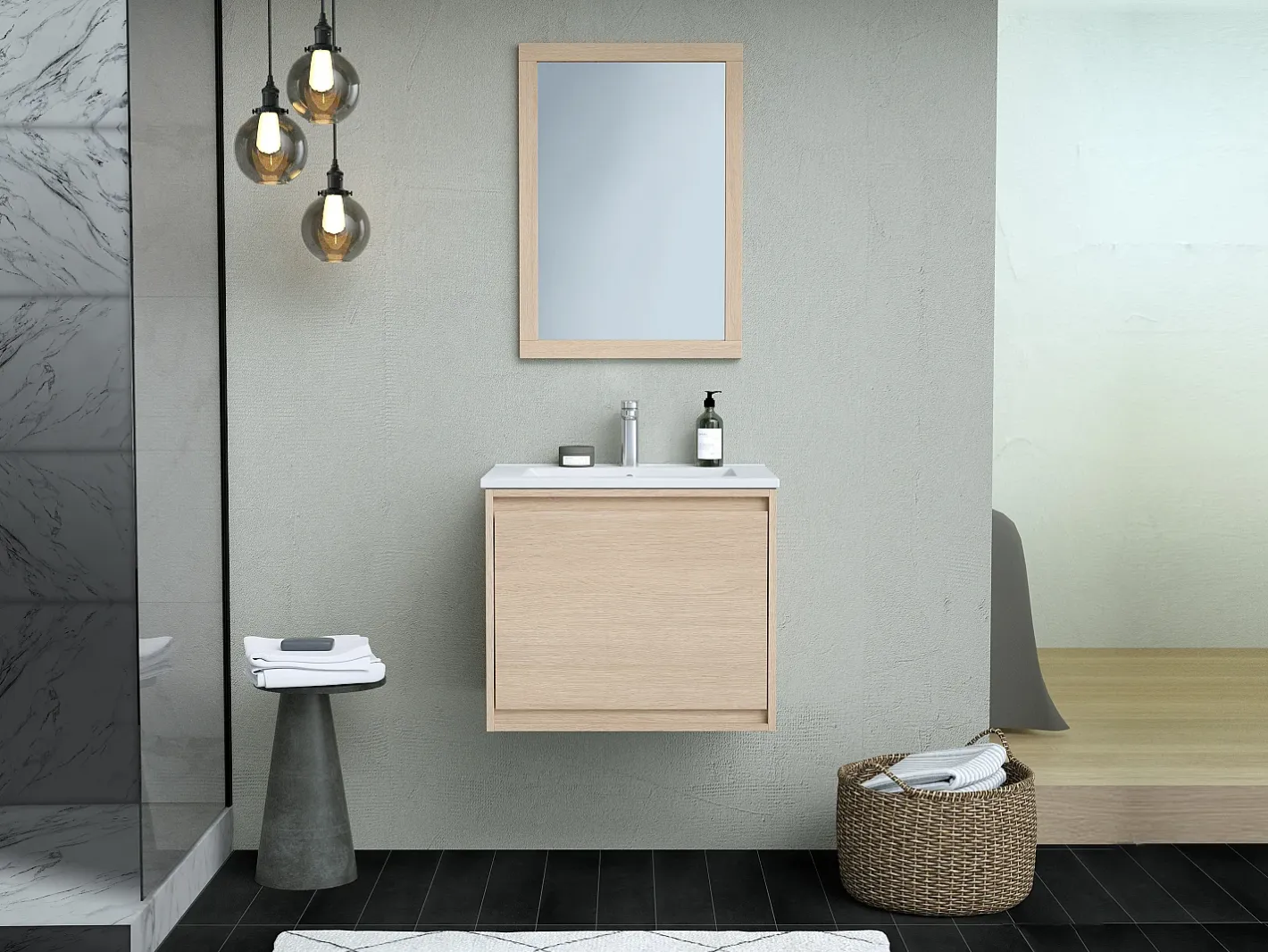 Vente-unique Espejo rectangular con contorno de roble, Ancho 50 x Alt. 70 x Prof. 2,2, TIMEA Color natural claro Best