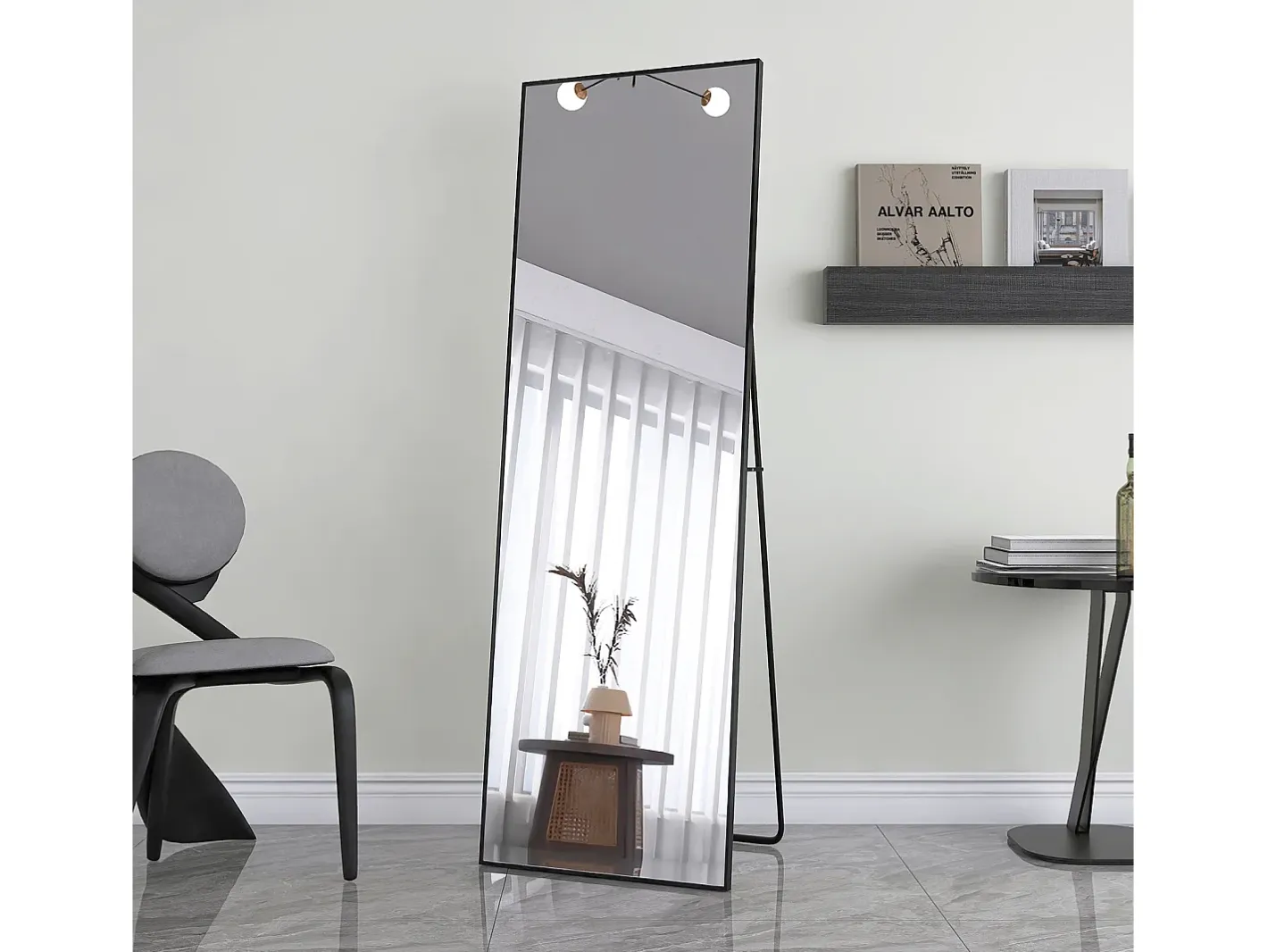 Espejo-Espejo rectangular grande de cuerpo entero, 53 x 162 cm - de pie, de pared o adosado - Negro