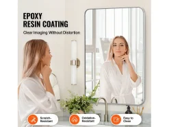 Espejo De Pared|Espejo-Espejo Rectangular SucceBuy, Espejo de Parede Cuadrado 55,9 × 76,2 cm con Marco de Aluminio Plateado