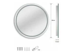 New DripeX Espejo redondo con iluminación, espejo de baño LED con interruptor táctil, anti-fog, 60 x 60 cm Blanco