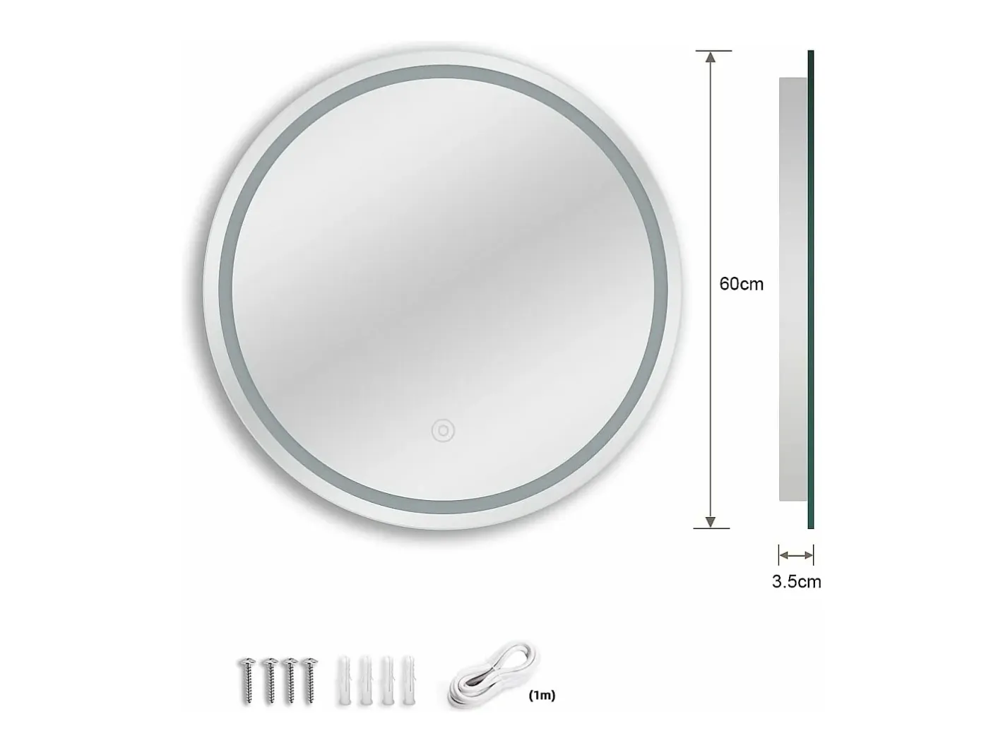 New DripeX Espejo redondo con iluminación, espejo de baño LED con interruptor táctil, anti-fog, 60 x 60 cm Blanco