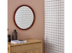 Hot Sweeek Espejo redondo de madera de pino decorativo de pared, 60cm nogal Color natural oscuro