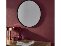 Sweeek Espejo redondo de metal decorativo de pared, 60cm Negro