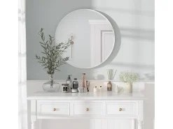 DripeX Espejo redondo de pared, espejo HD moderno de 60x60cm en el entorno para decorar, baño, dormitorio, Blanco Outlet