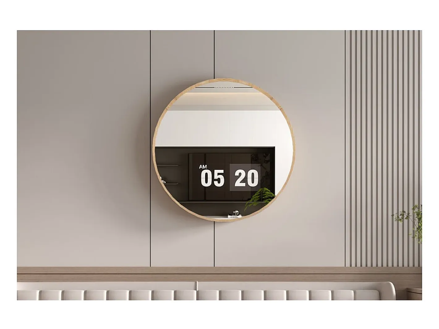 Online Meublorama Espejo redondo RIO con borde – Ø80 cm – Acabado en roble envejecido – Marco grueso – Diseño natural y moderno Marru00f3n
