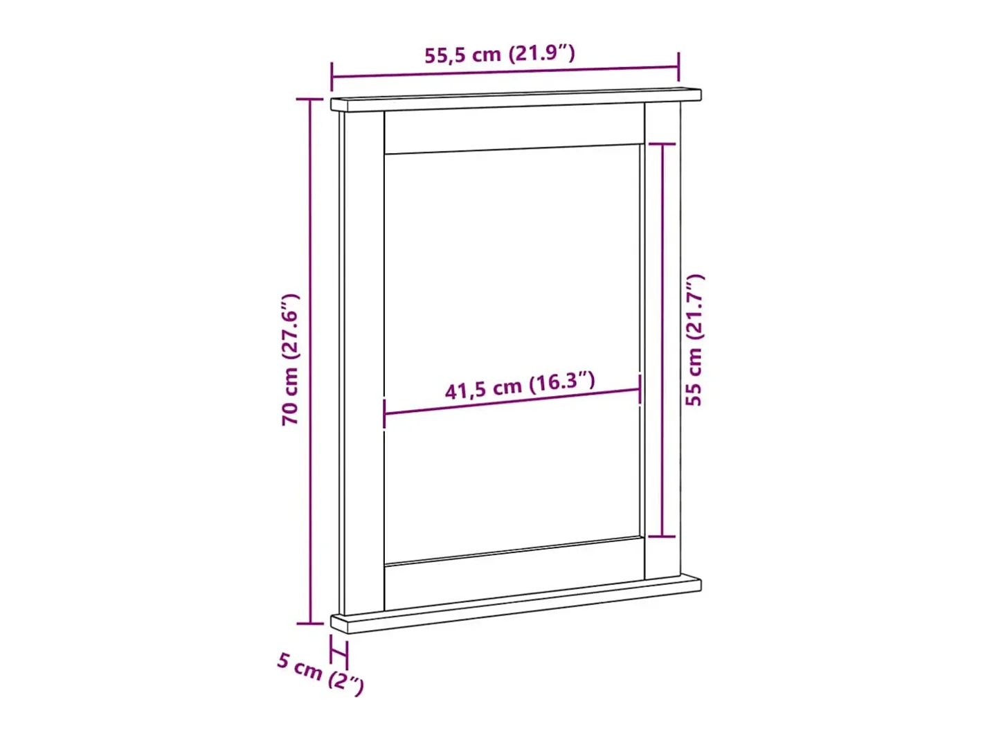 Espejo VIGO Marrón Miel 55,5 x 5 x 70 cm Madera Maciza de Pino Marru00f3n