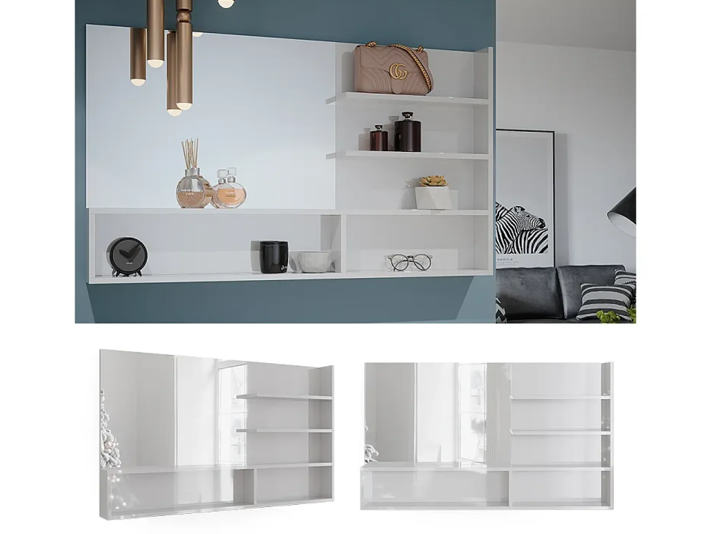 Vicco Espejo-Estante con espejo alto brillo 119.8x11x70 Blanco
