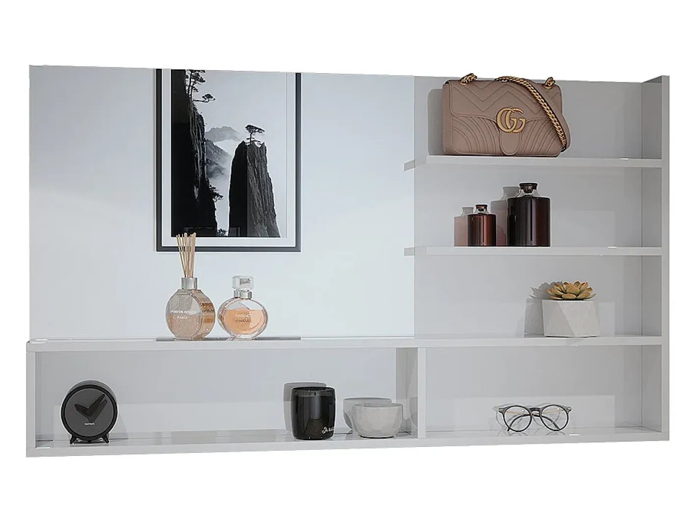 Vicco Espejo-Estante con espejo alto brillo 119.8x11x70 Blanco