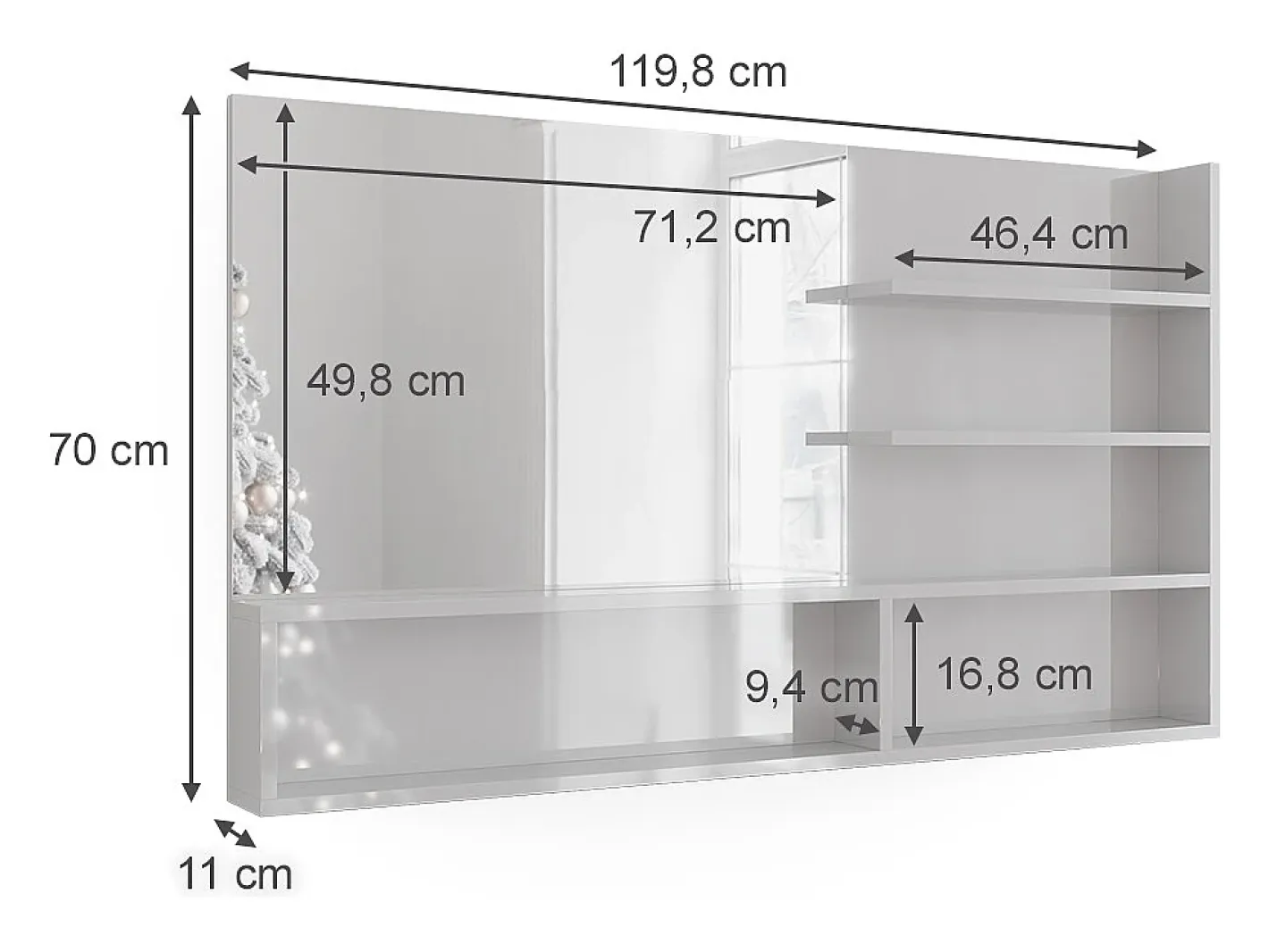 Vicco Espejo-Estante con espejo alto brillo 119.8x11x70 Blanco