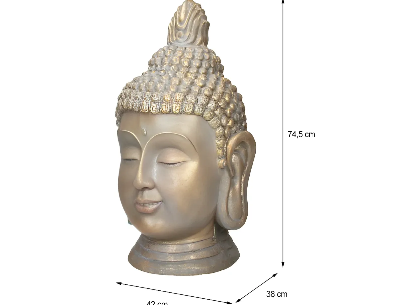 Discount ECD Germany Estatua cabeza de Buda 74,5 cm aspecto bronce en poliresina Beige